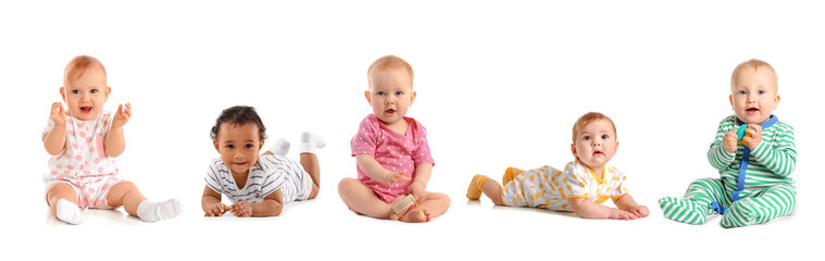 Cute little babies on white background