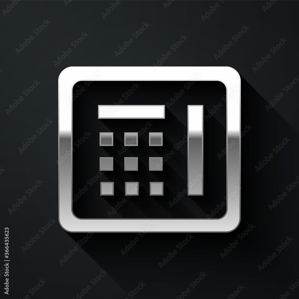 Silver Safe icon isolated on black background. The door safe a bank vault with a combination lock. Reliable Data Protection. Long shadow style. Vector Illustration. Silver Safe icon isolated on black background. The door safe a bank vault with a combination lock. Reliable Data Protection. Long shadow style. Vector Illustration.