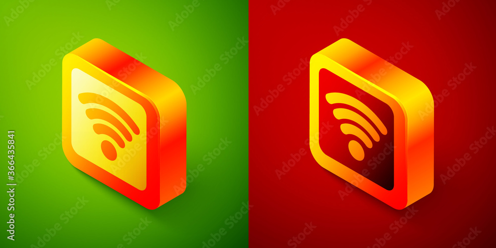 Isometric Wi-Fi wireless internet network symbol icon isolated on green and red background. Square button. Vector Illustration. Isometric Wi-Fi wireless internet network symbol icon isolated on green and red background. Square button. Vector Illustration.