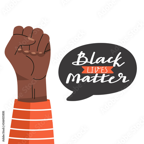 Black lives matter concept design. Protest illustration with fist hand and lettering phrase. Fighting for equality. Vector social poster, banner etc.