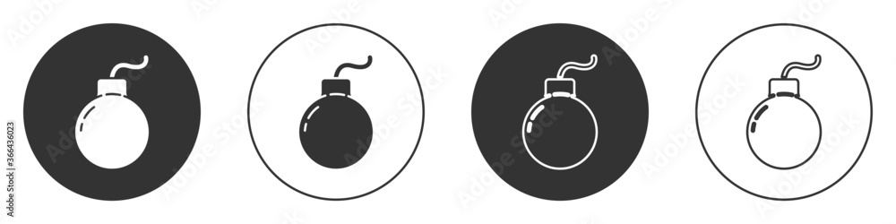 Black Bomb ready to explode icon isolated on white background. Circle button. Vector Illustration. Black Bomb ready to explode icon isolated on white background. Circle button. Vector Illustration.