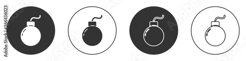 Black Bomb ready to explode icon isolated on white background. Circle button. Vector Illustration.