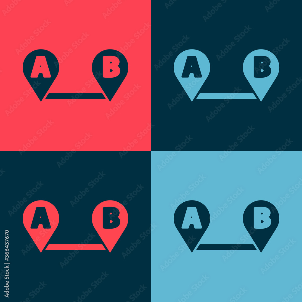 Pop art Route location icon isolated on color background. Map pointer sign. Concept of path or road. GPS navigator. Vector Illustration. Pop art Route location icon isolated on color background. Map pointer sign. Concept of path or road. GPS navigator. Vector Illustration.