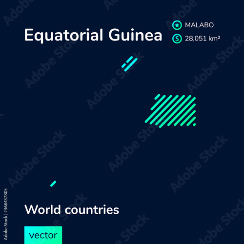 Vector stylized map of Equatorial Guinea in mint colors on a dark blue background