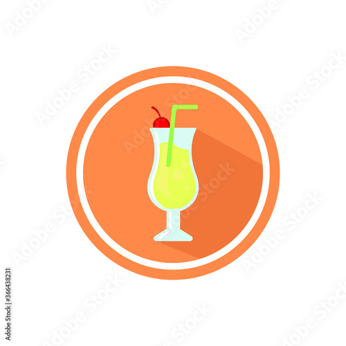 Vector Cartoon Illustration - Glass of Pina Colada with Drinking Straw, Cocktail Umbrella and Pineapple