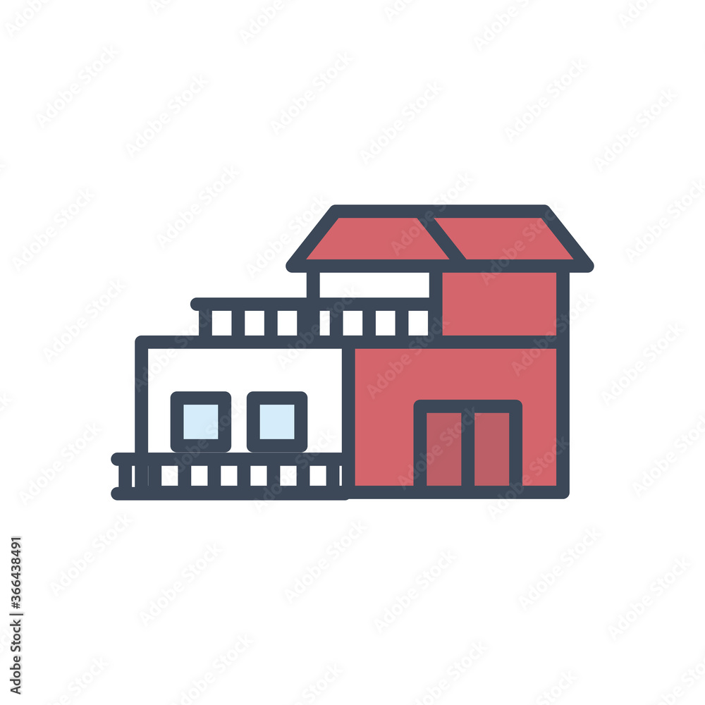 house with windows and door line and fill style icon vector design