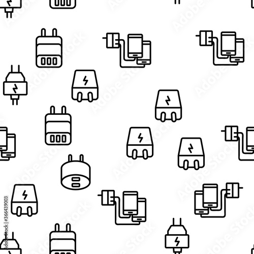 Charger Energy Device Vector Seamless Pattern Thin Line Illustration