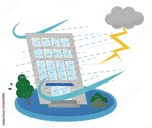 雷雨の被害に遭うビルのベクターイラスト