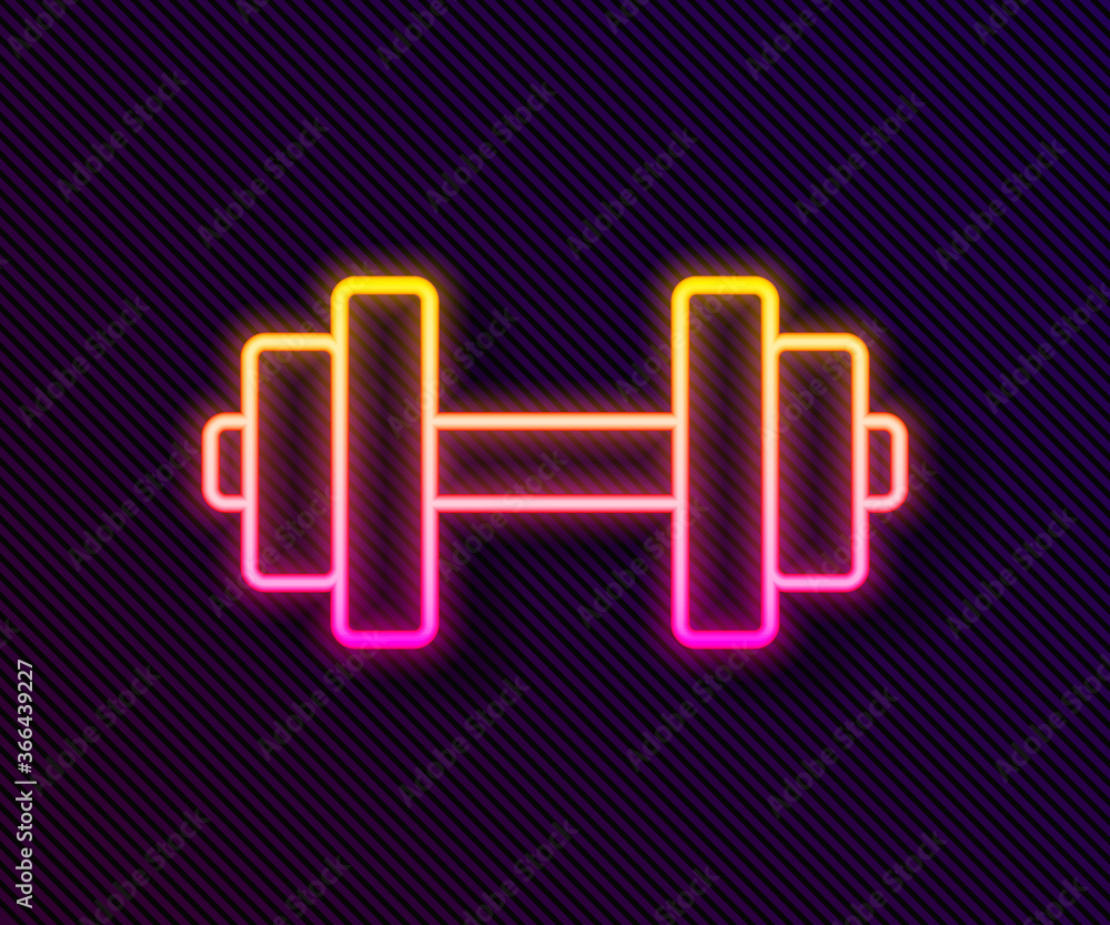 Glowing neon line Dumbbell icon isolated on black background. Muscle lifting icon, fitness barbell, gym, sports equipment, exercise bumbbell. Vector Illustration. Glowing neon line Dumbbell icon isolated on black background. Muscle lifting icon, fitness barbell, gym, sports equipment, exercise bumbbell. Vector Illustration.