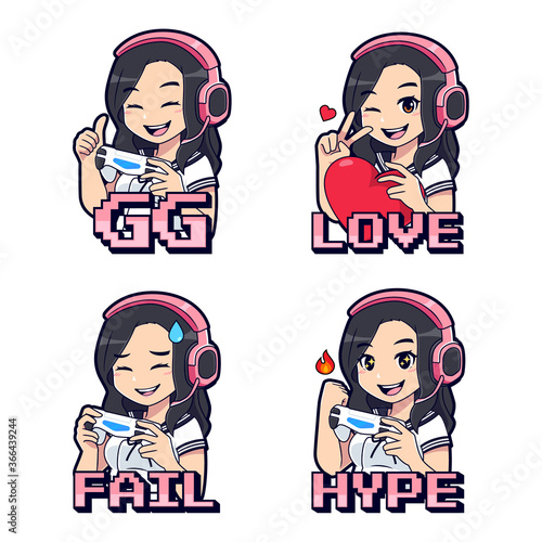 Streamer gamer girl twitch emotes and badges set