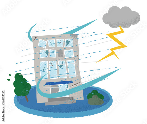 雷雨の被害に遭うビルのベクターイラスト