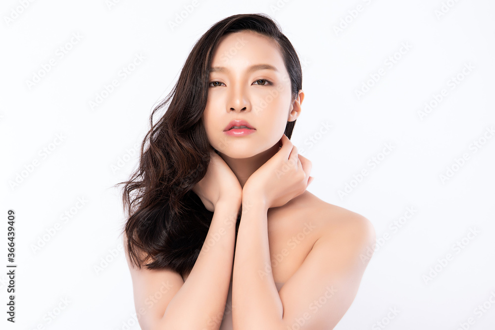 Beautiful Young asian Woman with Clean Fresh Skin, on white background, Face care, Facial treatment, Cosmetology, beauty and spa, Asian women portrait Beautiful Young asian Woman with Clean Fresh Skin, on white background, Face care, Facial treatment, Cosmetology, beauty and spa, Asian women portrait