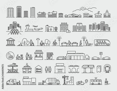 City Design Elements Vector Line Icons Set 