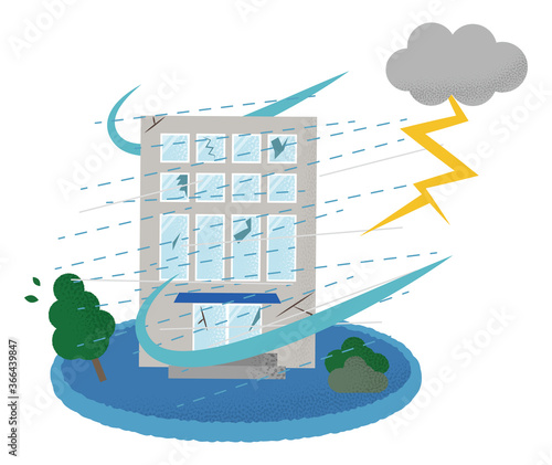 雷雨の被害に遭うビルのベクターイラスト