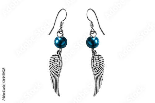 Silver earrings isolated