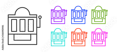 Black line Slot machine icon isolated on white background. Set icons colorful. Vector Illustration.