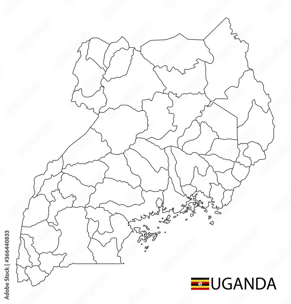 Uganda map, black and white detailed outline regions of the country. Stock  Vector | Adobe Stock