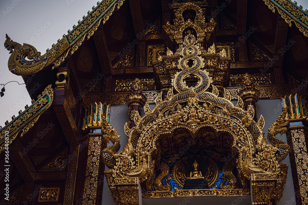 beautiful details of Thai fine arts at Buddhist temple