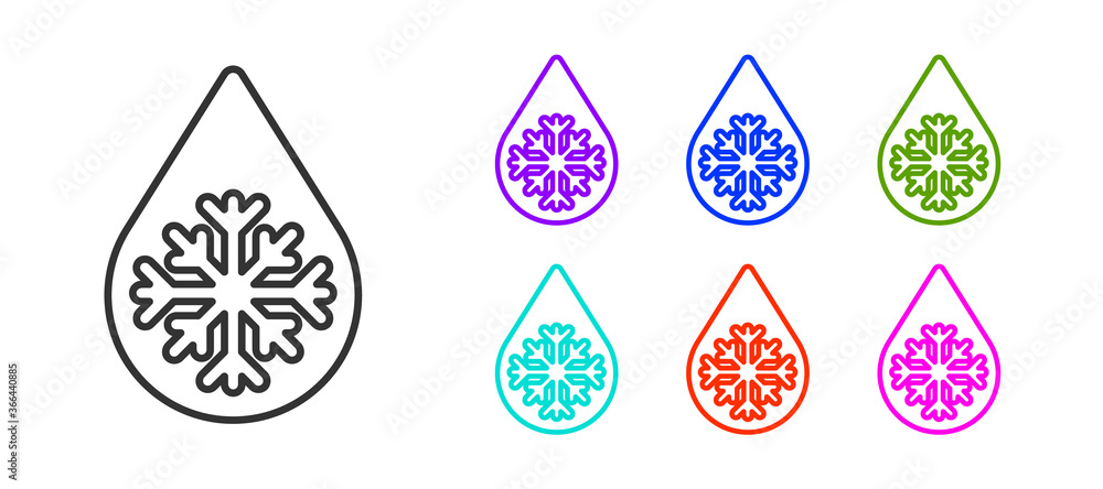 Black line Defrosting icon isolated on white background. From ice to water symbol. Set icons colorful. Vector Illustration. Black line Defrosting icon isolated on white background. From ice to water symbol. Set icons colorful. Vector Illustration.