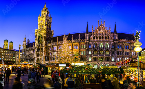 Munich, Germany - December 3: famous christmas market with sales booths and visitors on the marienplatz in Munich on December 3, 2019 photo