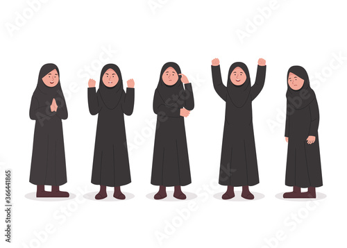 Set Character Expression of Little Hijab Girl Cartoon