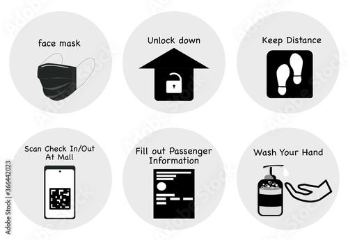 set of icons New normal, lock down town, social distancing.
