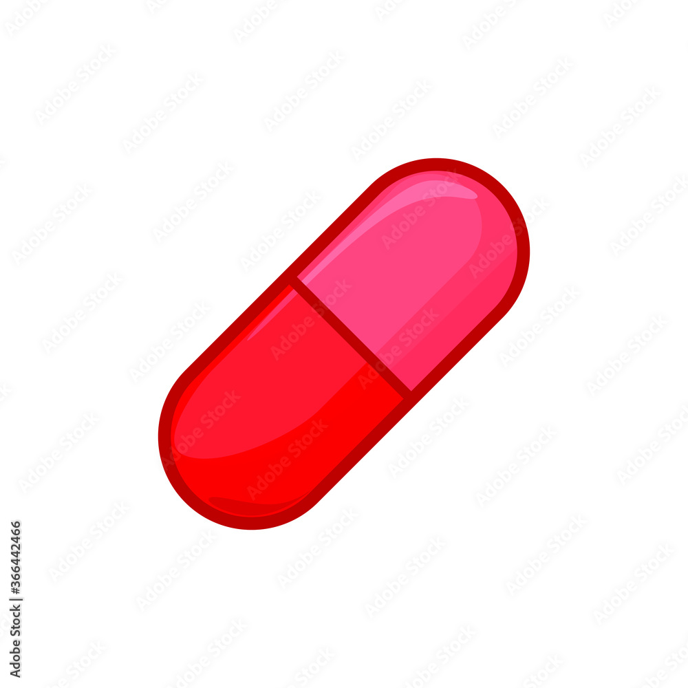 Red Capsule on white background. Pill capsule icon vector Red Capsule on white background. Pill capsule icon vector