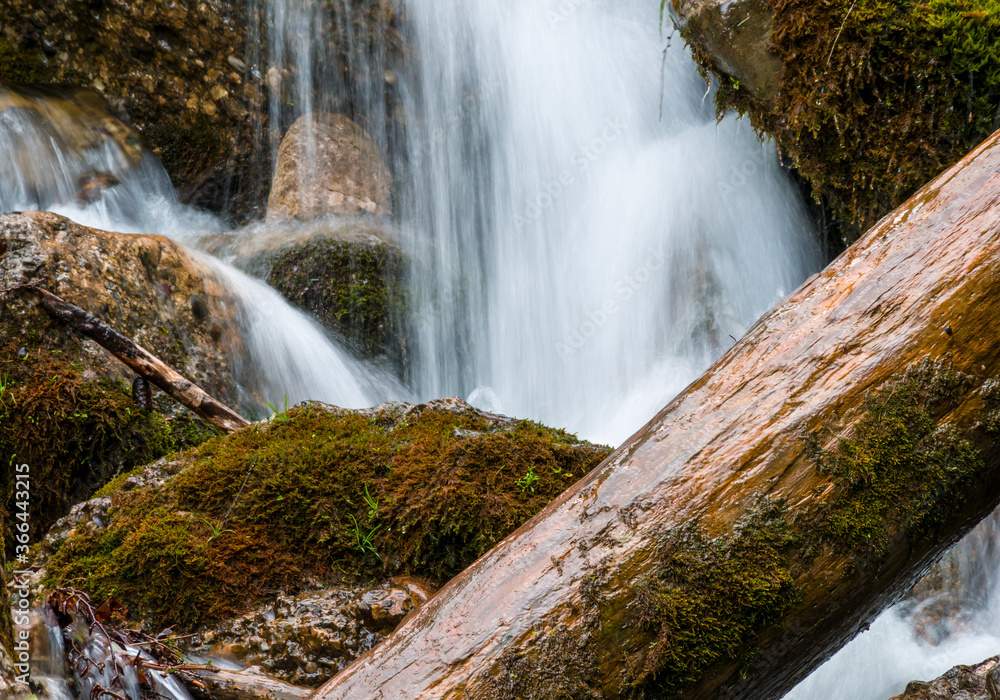 Obraz premium Foamy Valley Waterfall in Bucegi mountains accessible from Busteni town. Long exposure picture of a waterfall.