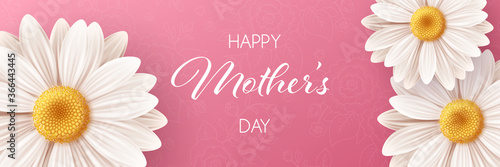 Happy Mothers day background with daisy flowers. Greeting card, invitation or sale banner template