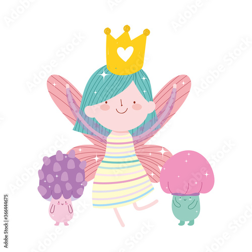 little fairy princess mushroom rainbow cloud fantasy tale cartoon