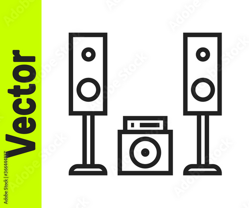 Black line Home stereo with two speaker s icon isolated on white background. Music system. Vector Illustration.