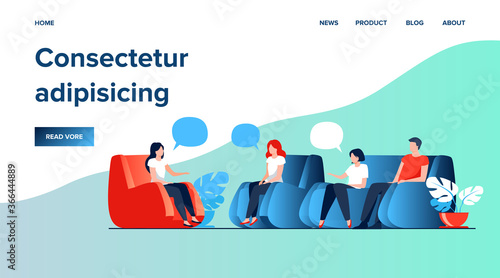 Group therapy and support concept. People meeting together to discuss addiction problem with psychologist. Flat vector illustration for counselling and help topics