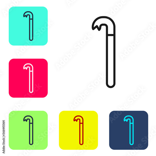 Black line Crowbar icon isolated on white background. Set icons in color square buttons. Vector Illustration.