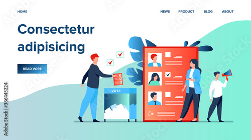 Election or referendum campaign. Citizens voting for candidates, inserting survey form to ballot box. Vector illustration for democracy, vote polling, choice, society, constitution concept