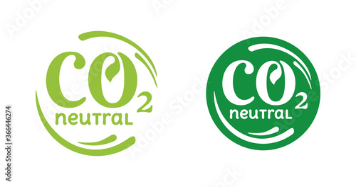 CO2 neutral stamp - carbon emissions free (no air atmosphere pollution) industrial production eco-friendly decorative isolated sign in creative spiral decoration