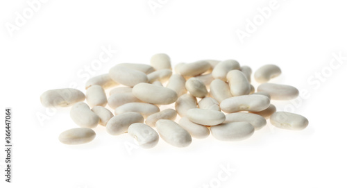 Pile of raw beans on white background. Vegetable seeds