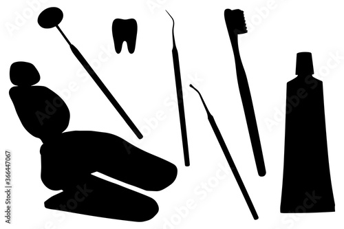 Professional tooth tools silhouettes. Clip art on white background