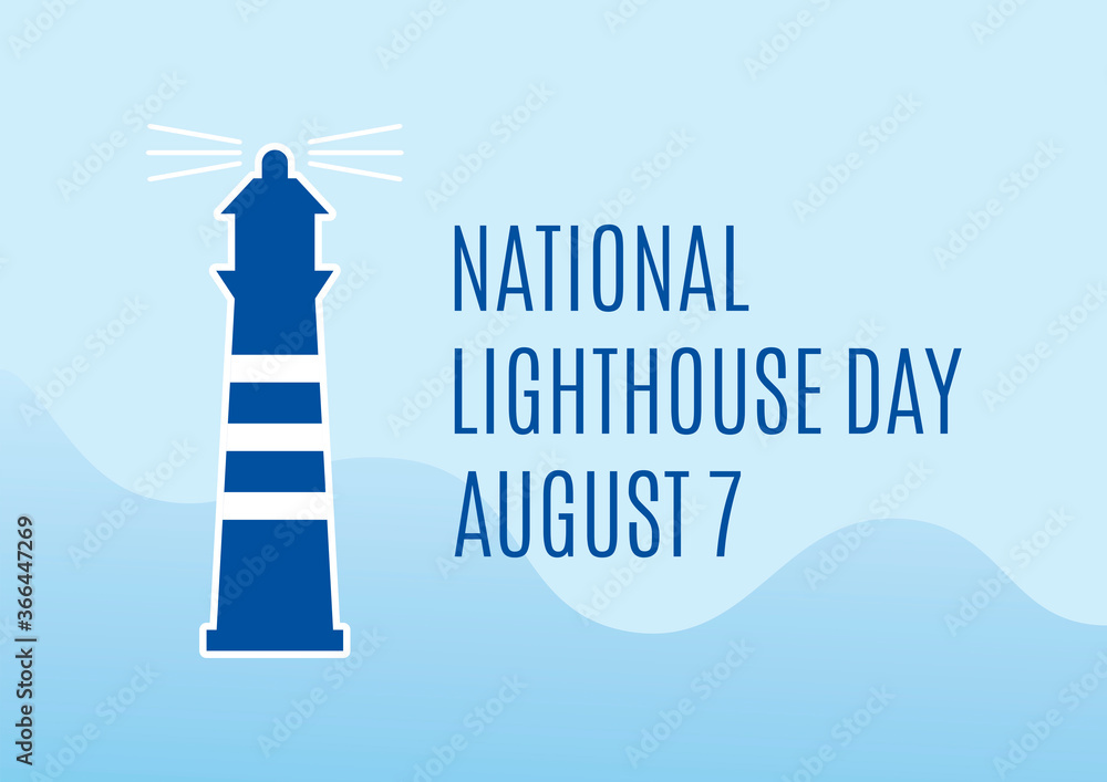 National Lighthouse Day vector. Blue beacon icon vector. Nautical lighthouse on a blue background. Lighthouse Day Poster, August 7. Important day National Lighthouse Day vector. Blue beacon icon vector. Nautical lighthouse on a blue background. Lighthouse Day Poster, August 7. Important day