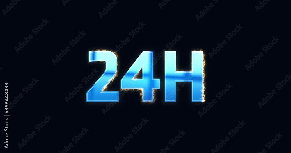 24h. Electric lightning text. Burning Logo reveal animation on black background. High quality 4k footage 24h. Electric lightning text. Burning Logo reveal animation on black background. High quality 4k footage