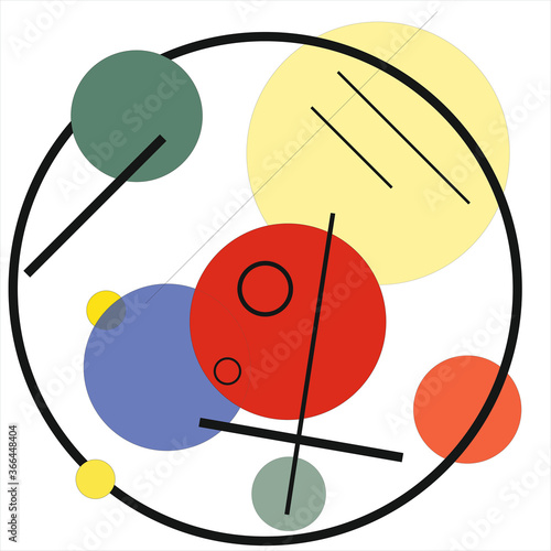 abstract composition in vector. abstract illustration. a combination of circles and lines. bright and rich picture for the interior. composition in the style of kandinsky