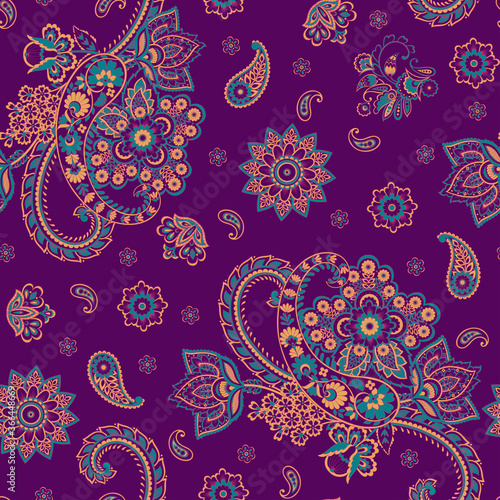 paisley floral vector illustration in damask style. seamless background