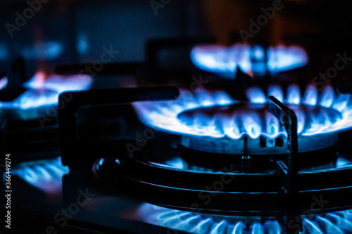 Gas stove - burning blue flames on gas cooker