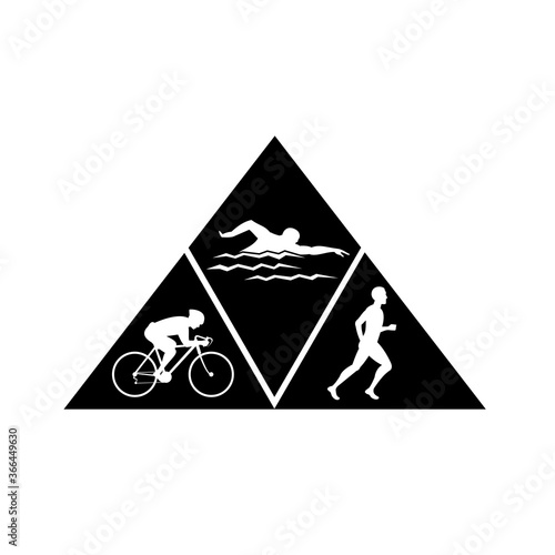 Triathlon Sport Running Swimming and Cycling Triangle Black and White