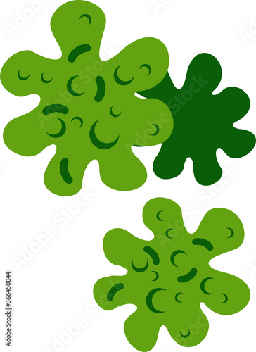 Green bacterium isolated on a white background. Bacterial cells, amoeba under a microscope. Vector illustration