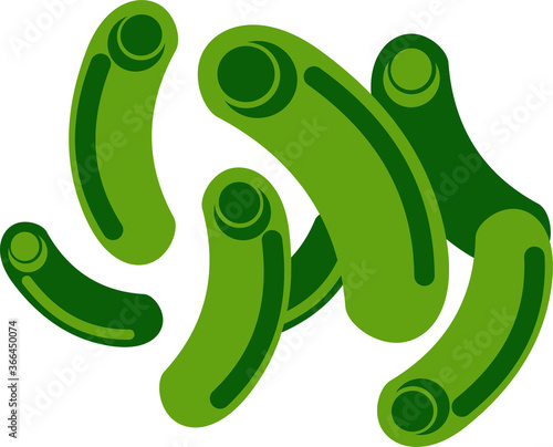 Green bacterium isolated on a white background. Bacterial cells, Koch's bacillus under a microscope. Vector illustration