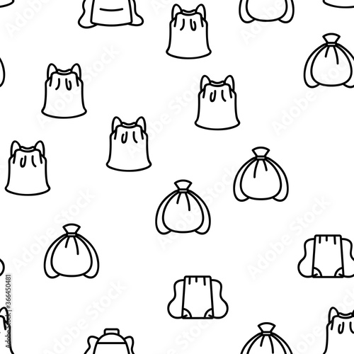 Drawstring Bag Travel Accessory Vector Seamless Pattern Thin Line Illustration