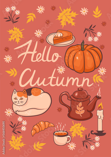 Autumn card with the inscription. Vector graphics.