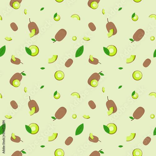 Fruit seamless pattern, Kiwi on green wallpaper.