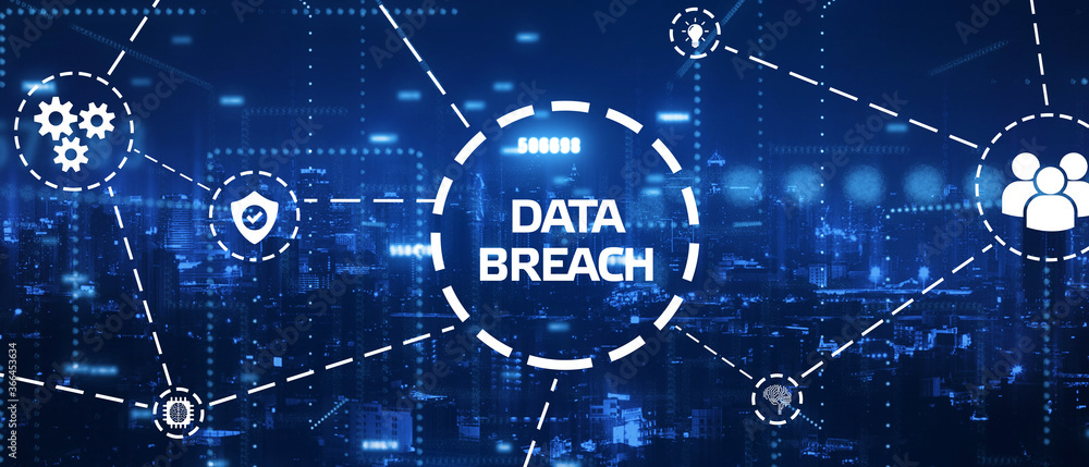 Business, technology, internet and networking concept. Data breach on the virtual display. 3D illustration. Business, technology, internet and networking concept. Data breach on the virtual display. 3D illustration.