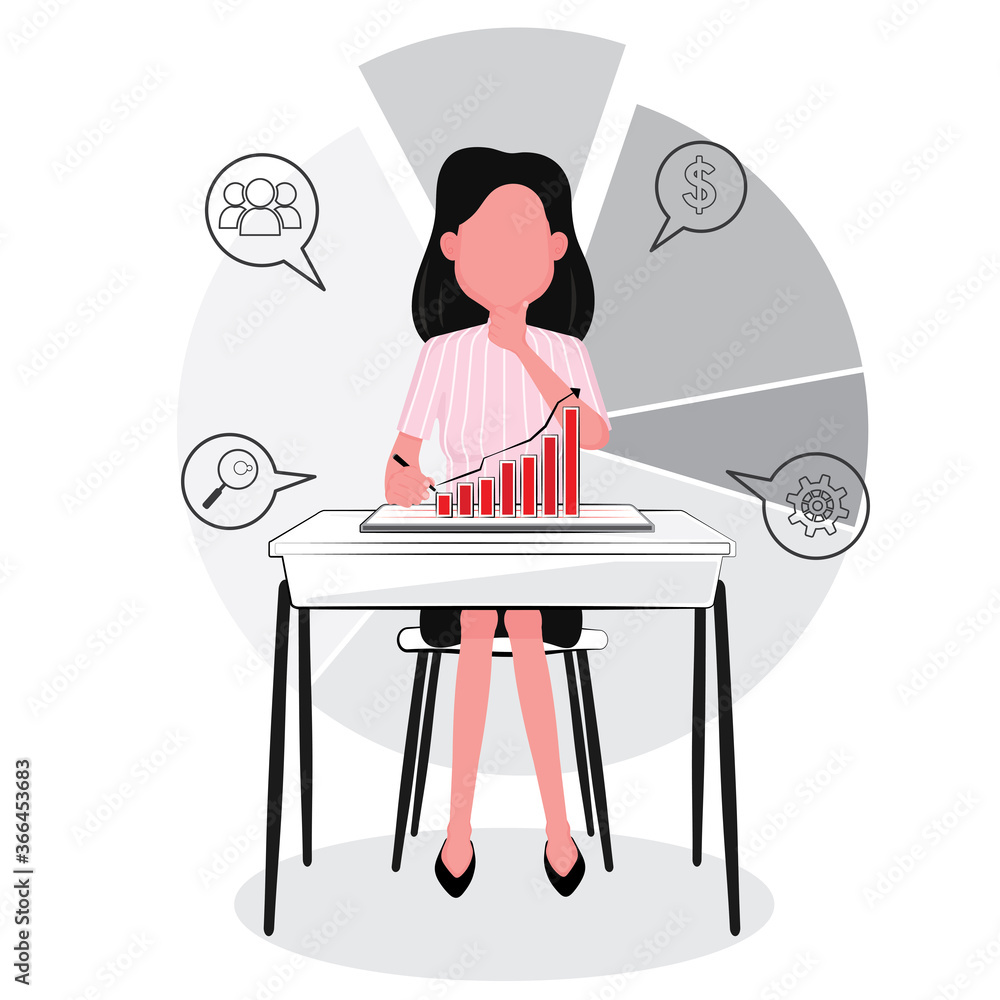 A business woman is looking at the graph while analyzing on a successful business A business woman is looking at the graph while analyzing on a successful business